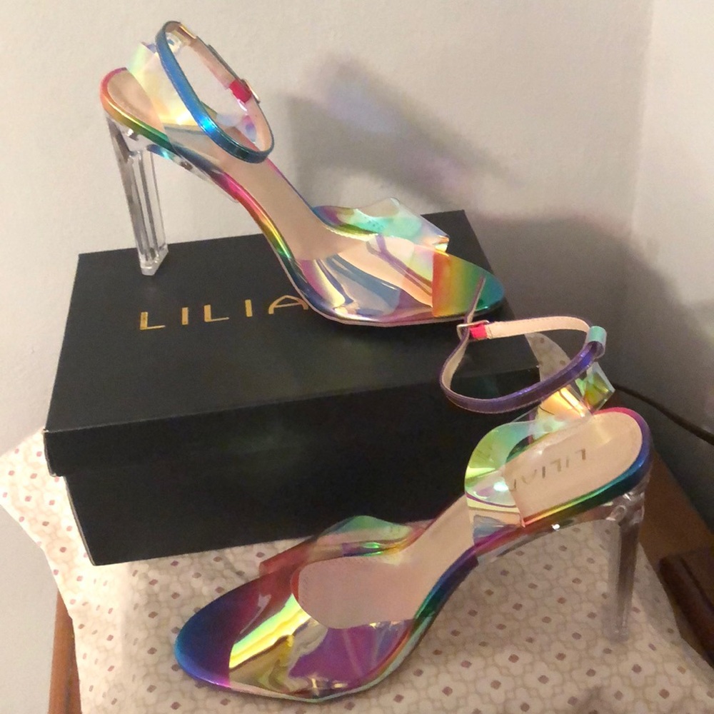Clear glass heel sandals